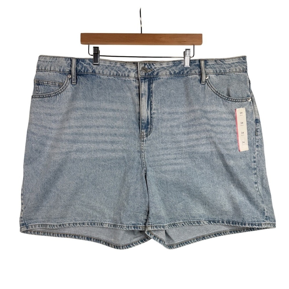 NWT Ava & Viv Midi Shorts High Rise Denim Shorts Size 24 Blue Relaxed Fit